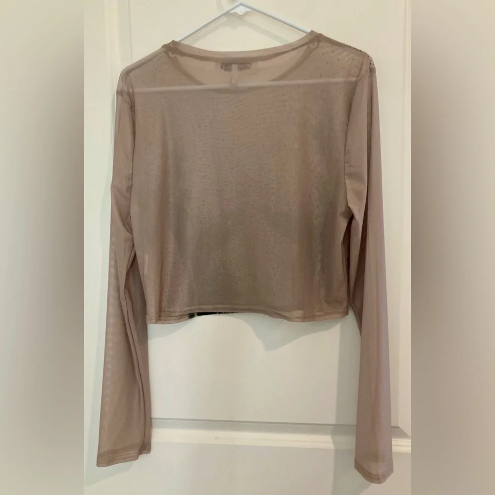 Generation K Tan Embellished Sheer Long Sleeve Top size L - Picture 2 of 6